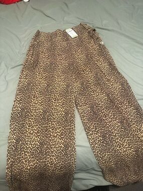 Leopard Print Wide Leg Trousers - Brown